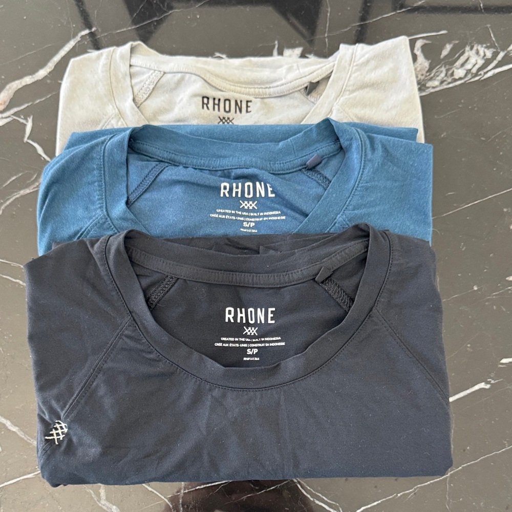 Rhone T-Shirt in Black, Blue, and gray - sold $11 each or $30 for the trio